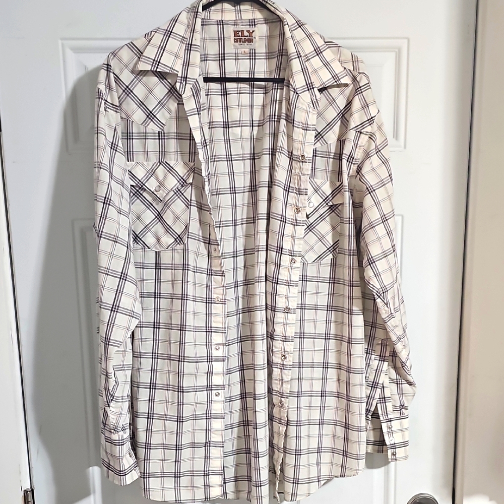 Ely Cattleman Beige and Gray Plaid Shirt